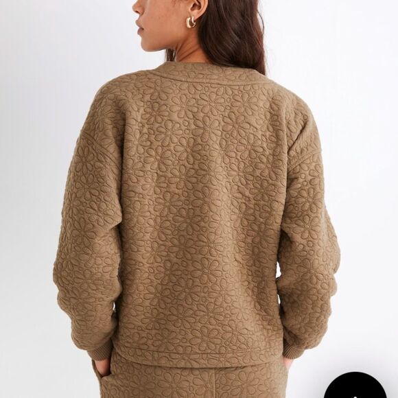 Nwt Madewell Flower Puff-Jacquard Crop Cardigan Brown Tan Jacket - Picture 2 of 8